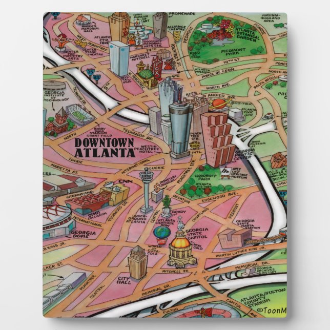 Downtown Atlanta Georgia Cartoon Map Plaque (Front)