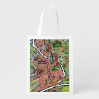 Downtown Atlanta Georgia Cartoon Map Reusable Grocery Bag