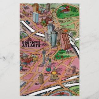 Downtown Atlanta Georgia Cartoon Map Stationery