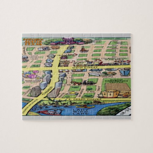 Downtown Austin Texas Cartoon Map Jigsaw Puzzle