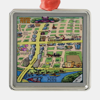 Downtown Austin Texas Cartoon Map Metal Ornament