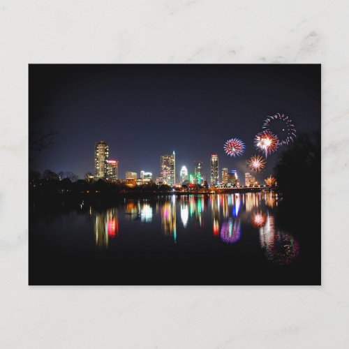 Downtown Austin Texas Night Skyline Fireworks Postcard