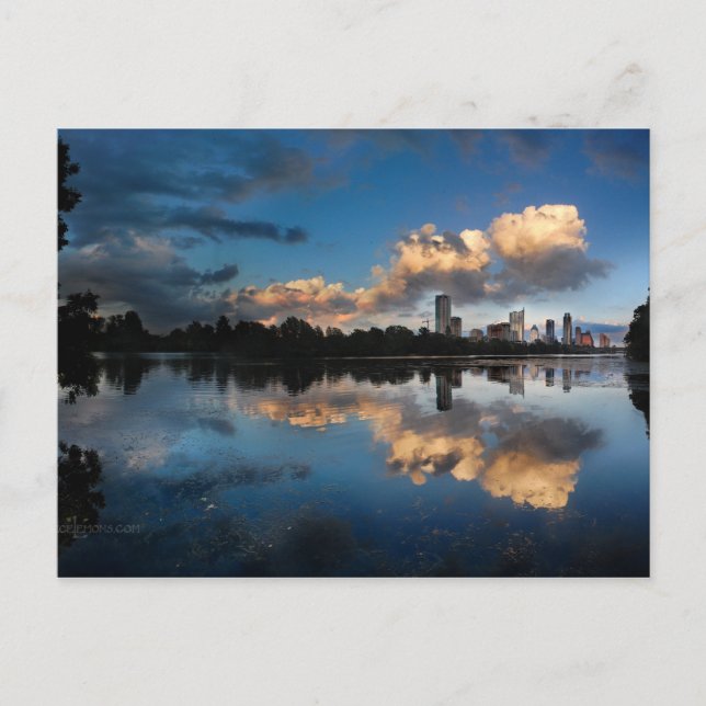 Downtown Austin Texas Skyline Sunset Ladybird Lake Postcard (Front)
