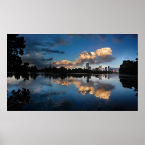 Downtown Austin Texas Skyline Sunset Ladybird Lake Poster