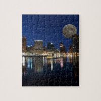 Downtown Baltimore Maryland Dusk Skyline Moon