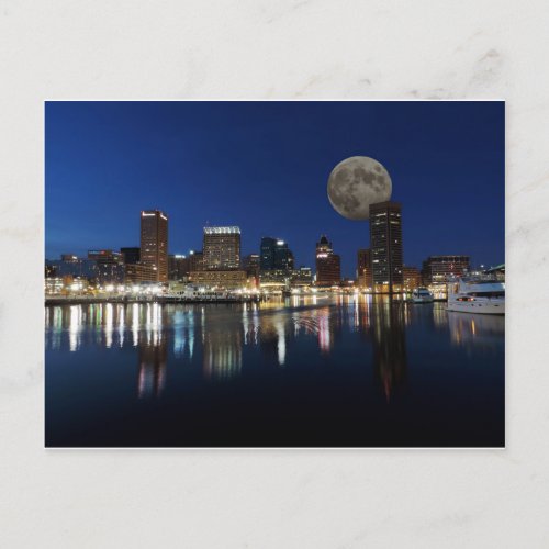 Downtown Baltimore Maryland Dusk Skyline Moon Postcard