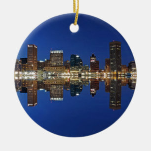 Downtown Baltimore Maryland Dusk Skyline Reflectio Ceramic Ornament