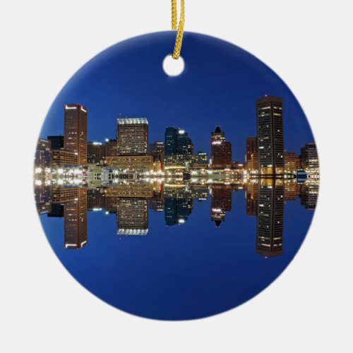 Downtown Baltimore Maryland Dusk Skyline Reflectio Ceramic Ornament