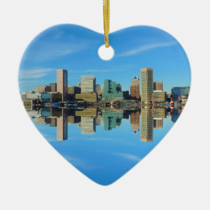 Downtown Baltimore Maryland Skyline Reflection Ceramic Ornament