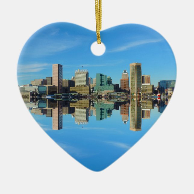 Downtown Baltimore Maryland Skyline Reflection Ceramic Ornament (Front)