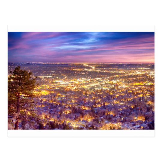 Downtown Boulder Colorado City Lights Sunrise Postcard