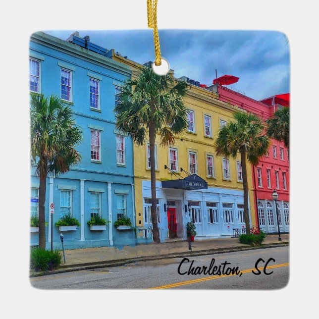 Downtown Charleston, SC Colorful Buildings Ceramic Ornament (Front)