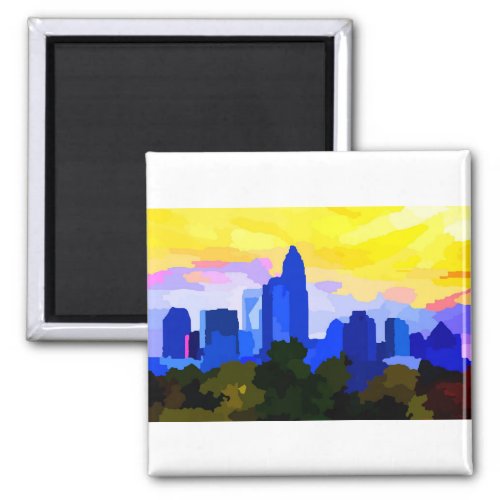 Downtown Charlotte North Carolina Skyline Sunset Magnet