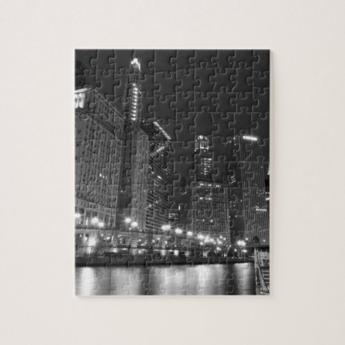 Downtown Chicago Black and White Jigsaw Puzzle