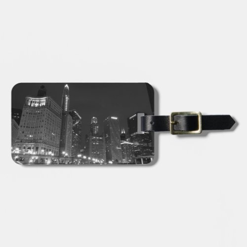 Downtown Chicago Black and White Luggage Tag