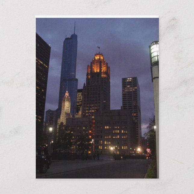 Downtown Chicago, IL at Night Postcard (Front)