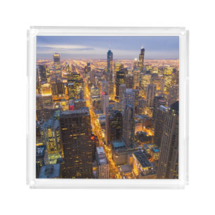 Downtown Chicago skyline at dusk Acrylic Tray