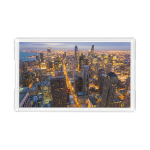 Downtown Chicago skyline at dusk Acrylic Tray