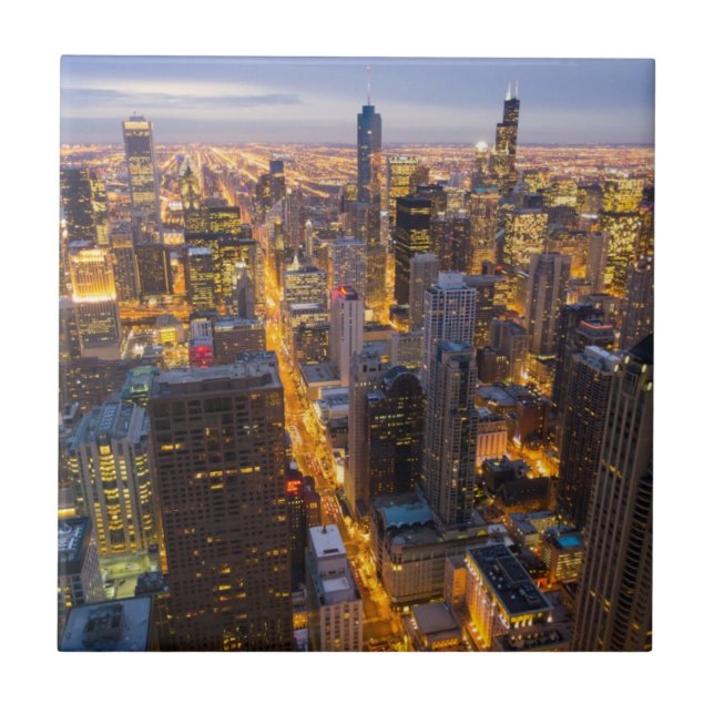 Downtown Chicago skyline at dusk Ceramic Tile (Front)