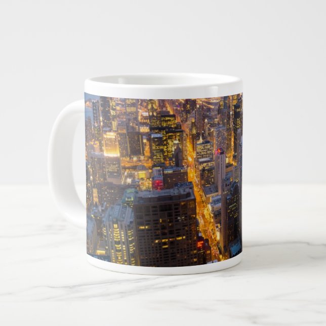 Downtown Chicago skyline at dusk Giant Coffee Mug (Front Left)