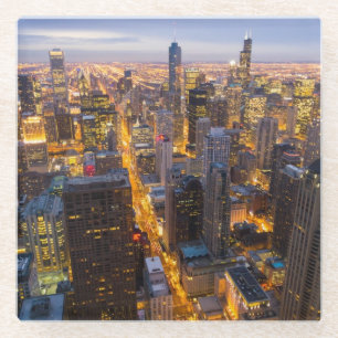 Downtown Chicago skyline at dusk Glass Coaster