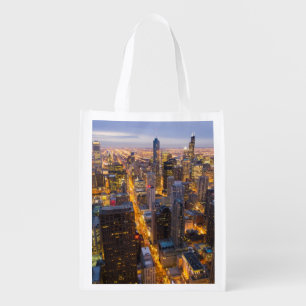 Downtown Chicago skyline at dusk Grocery Bag