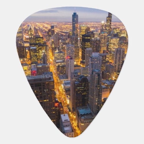 Downtown Chicago skyline at dusk Guitar Pick