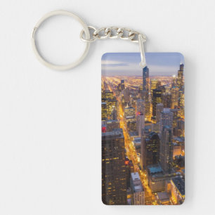 Downtown Chicago skyline at dusk Keychain