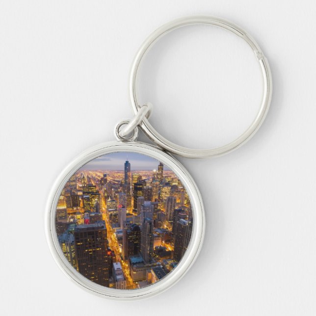Downtown Chicago skyline at dusk Keychain (Front)