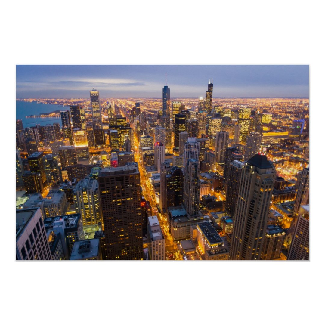 Downtown Chicago skyline at dusk Poster | Zazzle