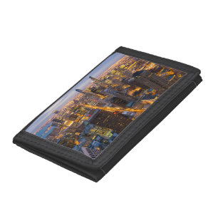 Downtown Chicago skyline at dusk Tri-fold Wallet