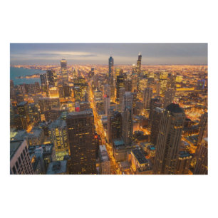 Downtown Chicago skyline at dusk Wood Wall Decor