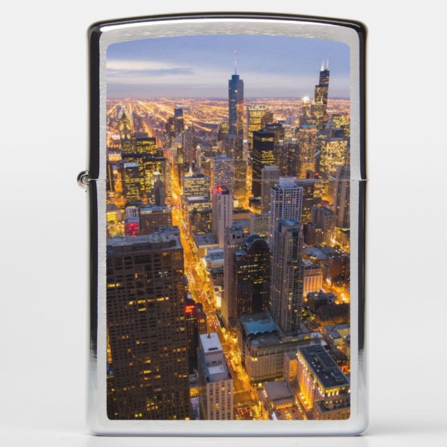 Downtown Chicago skyline at dusk Zippo Lighter (Front)