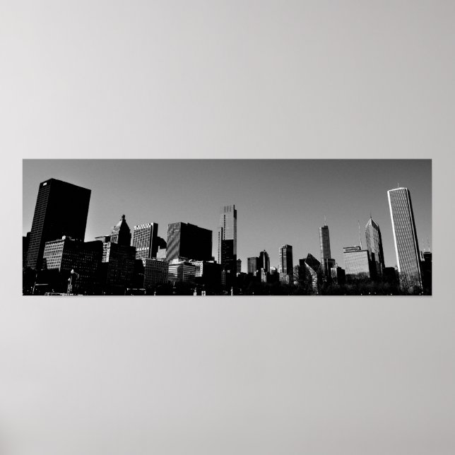 Downtown Chicago Skyline Panorama Monochrome Poster (Front)