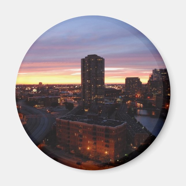 Downtown Chicago Sunset Magnet (Front)