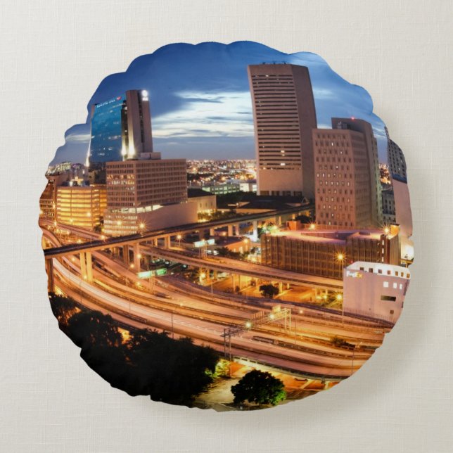 Downtown City View Round Pillow (Front)