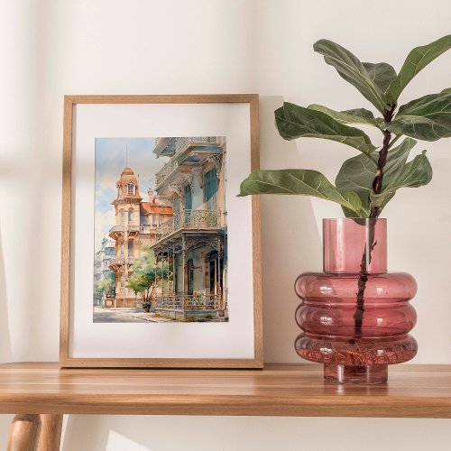 Downtown Coastal Architecture Watercolor Painting Poster