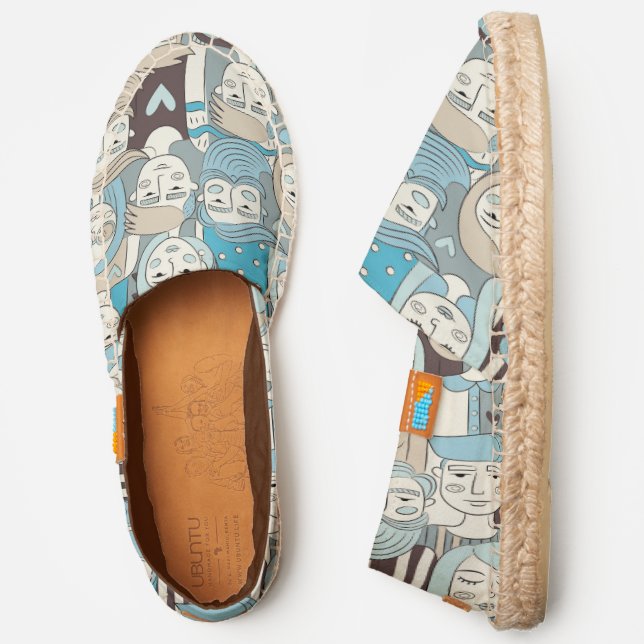 Downtown Crowd Faces Blue/Beige ID494 Espadrilles (Side)