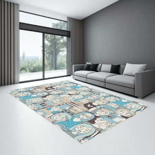 Downtown Crowd Faces Blue Tan ID494 Rug