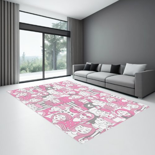 Downtown Crowd Faces Pink  Gray ID494 Rug