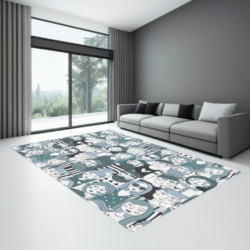 Downtown Crowd Faces Sea Green ID494 Rug