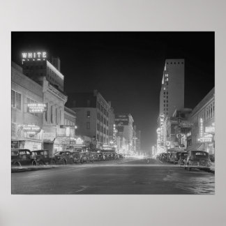 Downtown Dallas At Night, 1942. Vintage Photo Poster