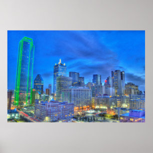 Downtown Dallas at night Poster