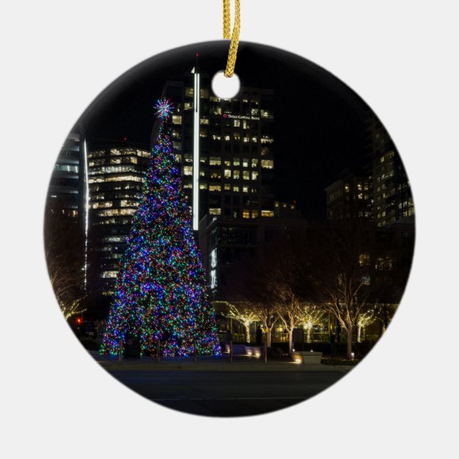 Downtown Dallas Christmas Ceramic Ornament (Front)