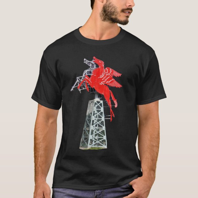 Downtown Dallas Pegasus Neon sign  T-Shirt (Front)