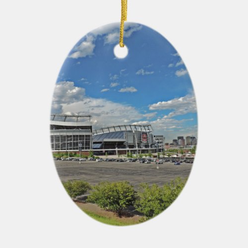 Downtown Denver Colorado City Skyline with Sports Ceramic Ornament