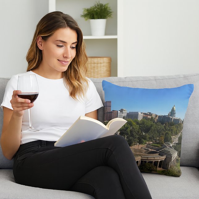 Downtown Denver with Capitol Building  Throw Pillow (A pillow with a photograph of downtown Denver with the state capitol building.)