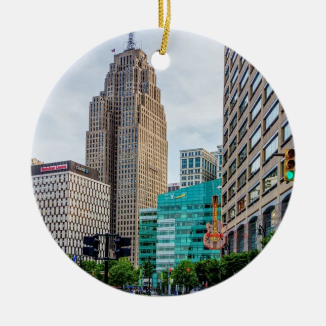 Downtown Detroit Ceramic Ornament (Front)