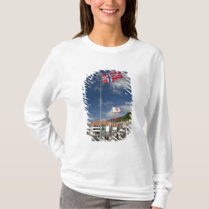 Downtown historic port area of Bergen wth flags T-Shirt