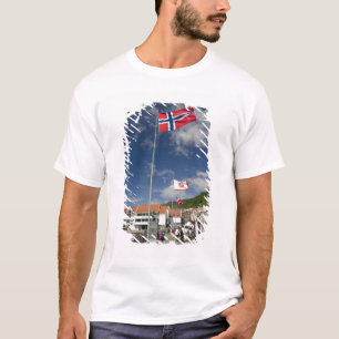 Downtown historic port area of Bergen wth flags T-Shirt